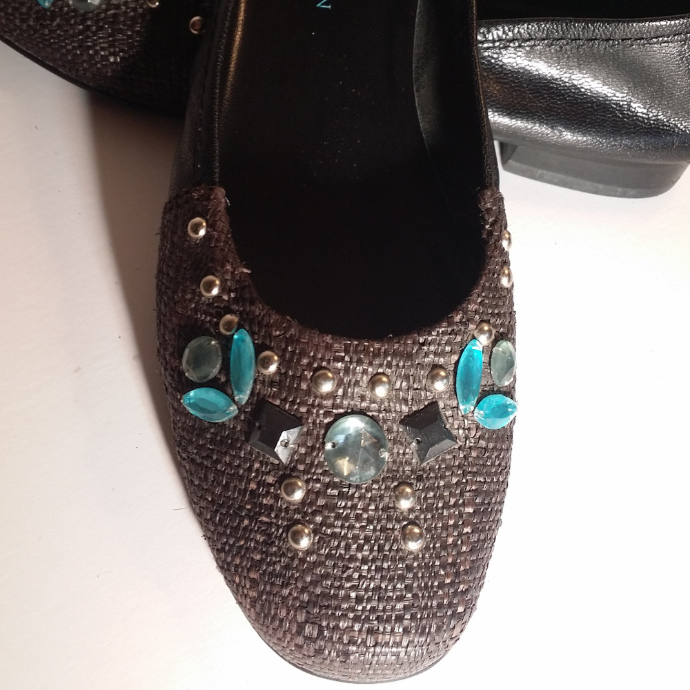 Jeweled Ballet Flats Slip On Black Anne Klein 6M